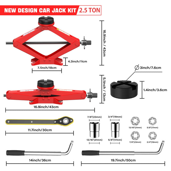 IMAYCC Car Jack Kit 2.5 Ton, Universal Scissor Jack for Car with Rubber Jack Pad, Portable Tire Changing tool with Lug Wrench, Emergency Kit for SUV MPV