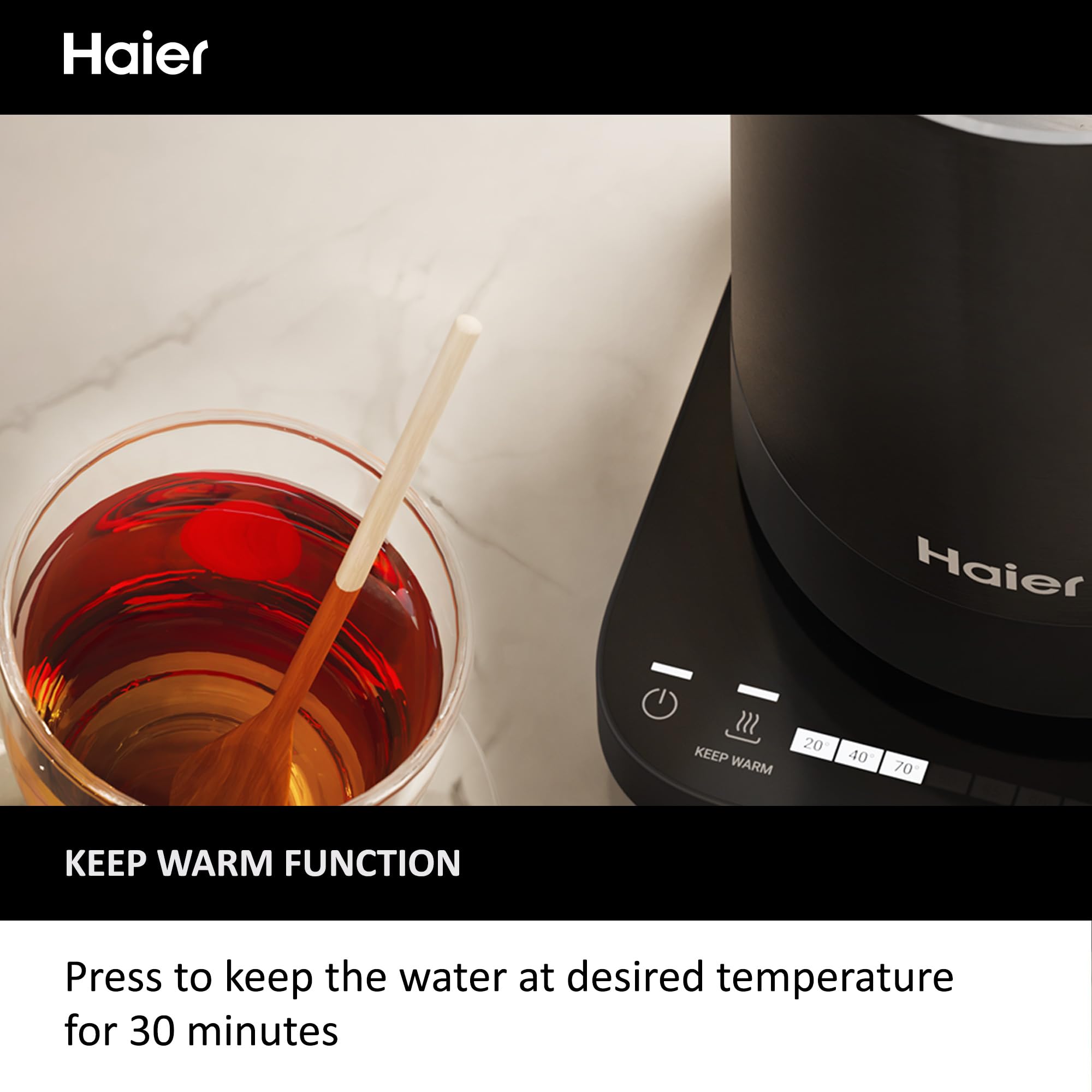 Haier Kettle, I-Master Series 5, 7 Temperature Settings, Keep Warm Function, Stainless Steel, hOn App, 3000W, Black [HKE5A]