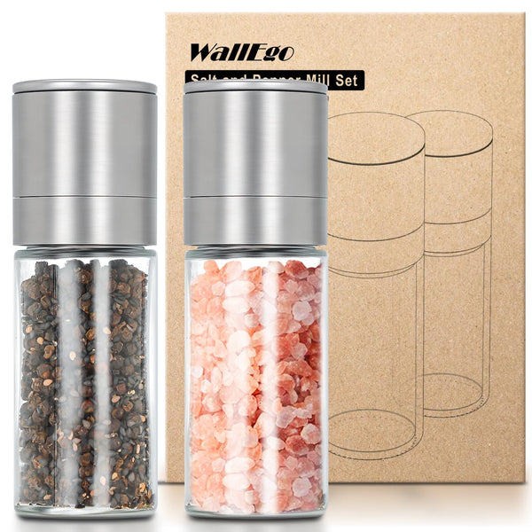 Salt and Pepper Grinder Set, Adjustable Coarseness Salt Shakers, Premium Ceramic Glass Body Salt and Pepper Mills [Without Spice Content]