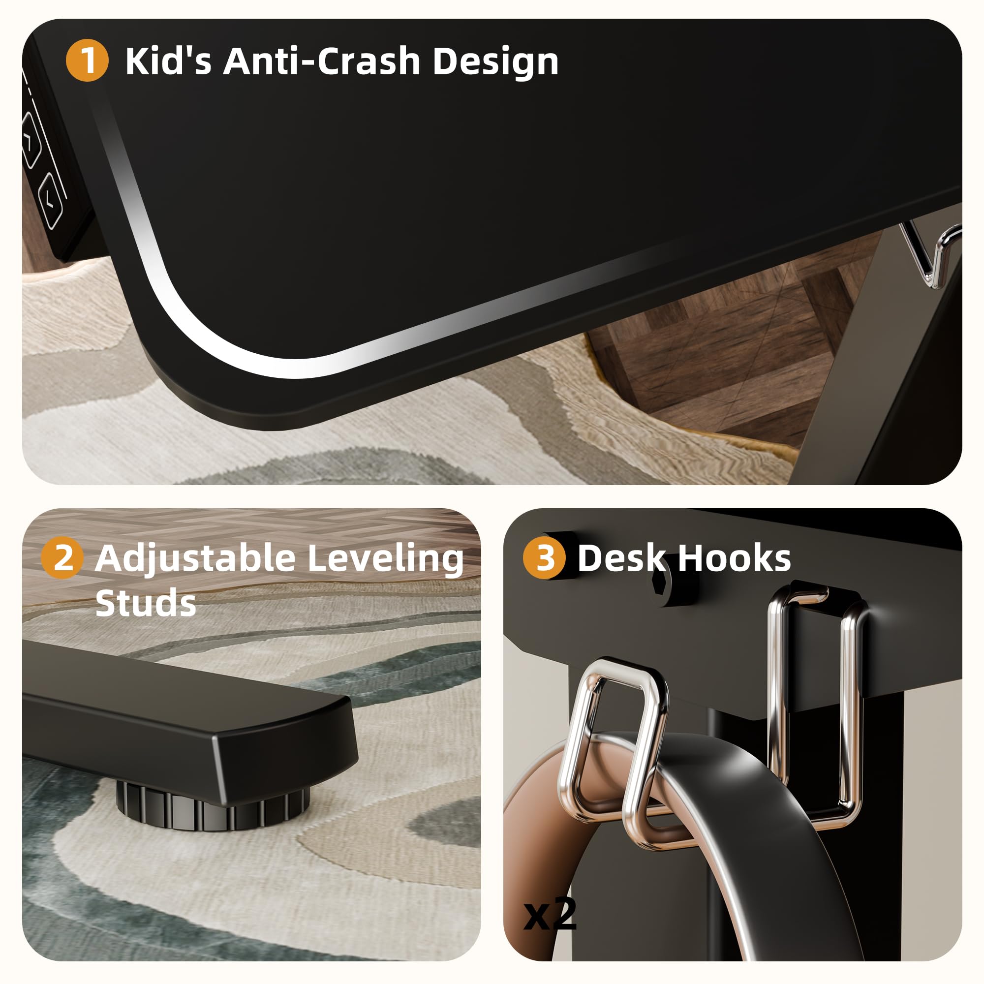 ERGOMAKER Electric Height Adjustable Standing Desk 80x60cm (31.5"x23.6"), Sit Stand Desk with Splicing Top for Home Office (Black Frame + Black Desktop)