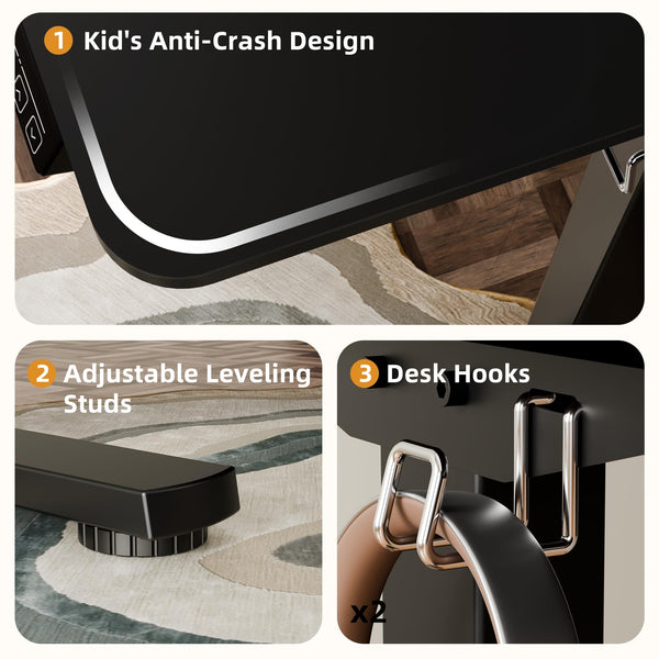 ERGOMAKER Electric Height Adjustable Standing Desk 80x60cm (31.5"x23.6"), Sit Stand Desk with Splicing Top for Home Office (Black Frame + Black Desktop)