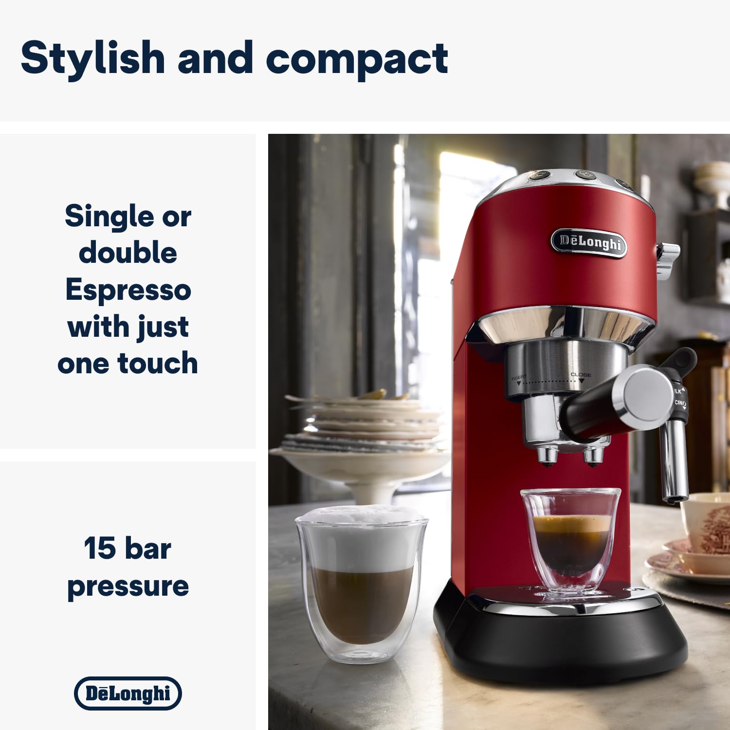 De'Longhi Dedica Style, Traditional Pump Espresso Machine, Coffee and Cappuccino Maker, EC685M, Silver