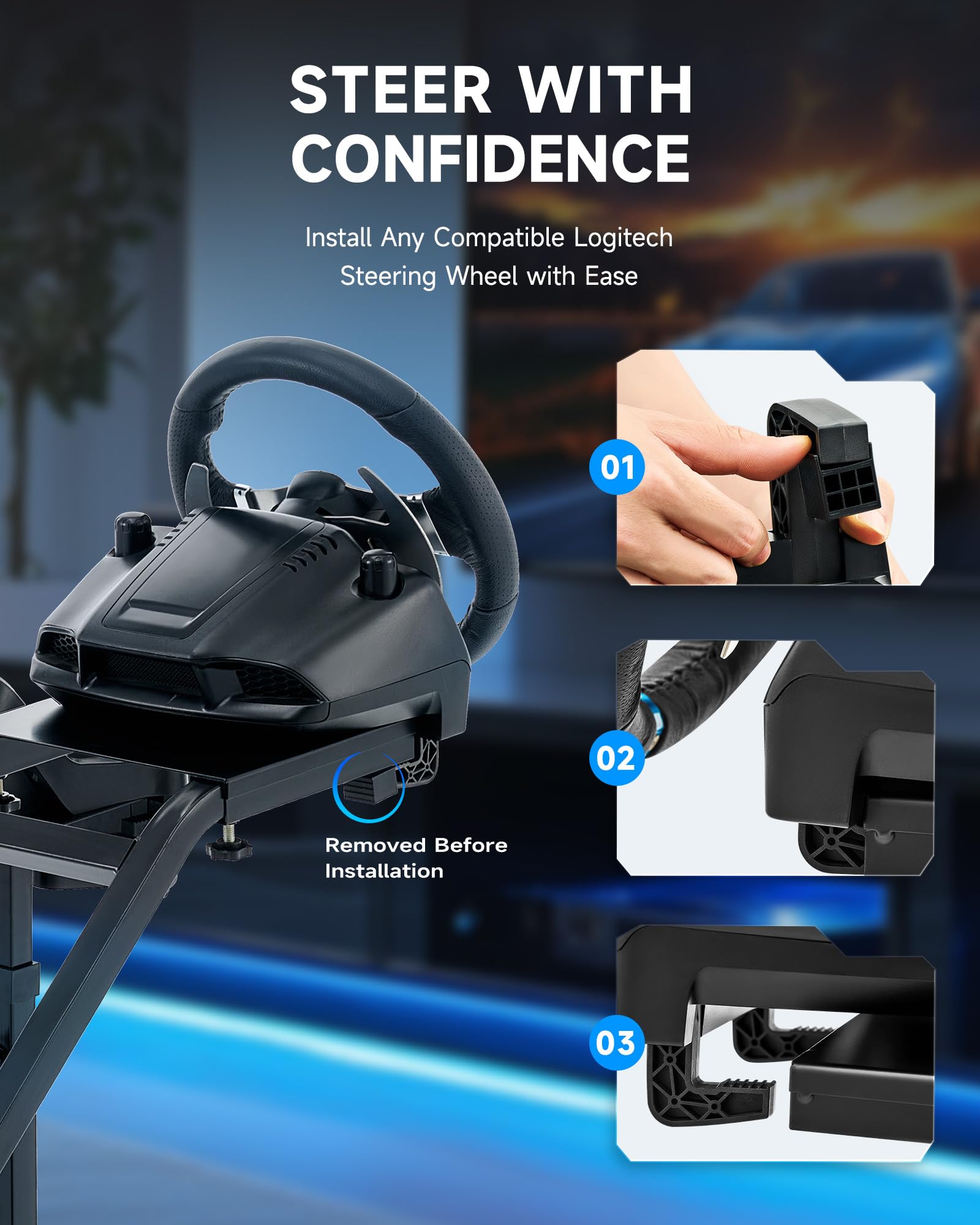 CO-Z Racing Wheel Stand Compatible with Logitech G27, G29, G920, Thrustmaster T300RS, T80, Adjustable Height for PS4, Xbox One, Series X|S, PC Gaming