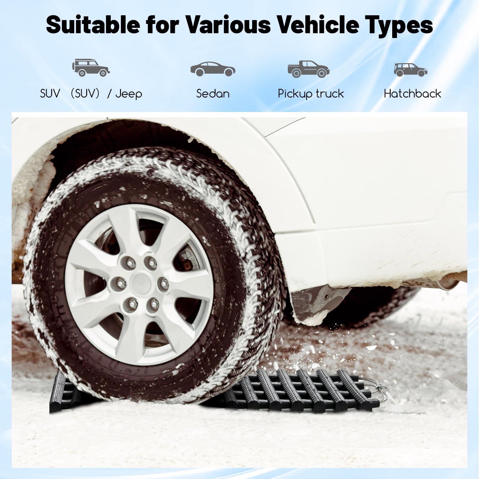 COSTWAY 2 Pack Tire Traction Mats, Folding Non-Slip TPR Recovery Track for Sand/Mud/Snow Off-road, Tire Ladder Pad Emergency Devices for Cars, Trucks, Van (100 x 21 x 3cm)