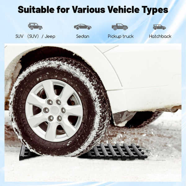COSTWAY 2 Pack Tire Traction Mats, Folding Non-Slip TPR Recovery Track for Sand/Mud/Snow Off-road, Tire Ladder Pad Emergency Devices for Cars, Trucks, Van (100 x 21 x 3cm)