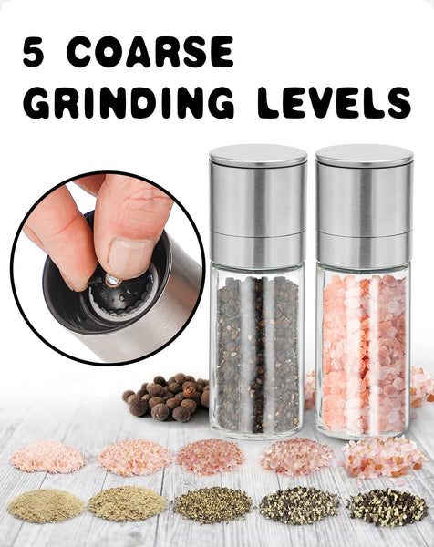 Salt and Pepper Grinder Set, Adjustable Coarseness Salt Shakers, Premium Ceramic Glass Body Salt and Pepper Mills [Without Spice Content]