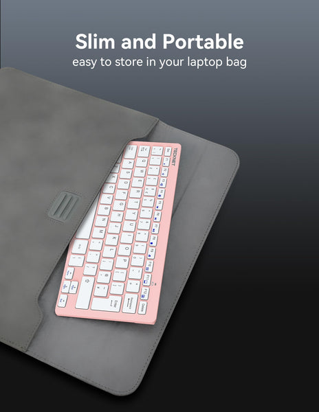 TECKNET 2.4G Wireless Keyboard For Windows/Chrome OS, UK Layout Compact Mini Keyboard, Small Silent Whisper-Quiet Keyboards with 12 months Battery Life (Pink)