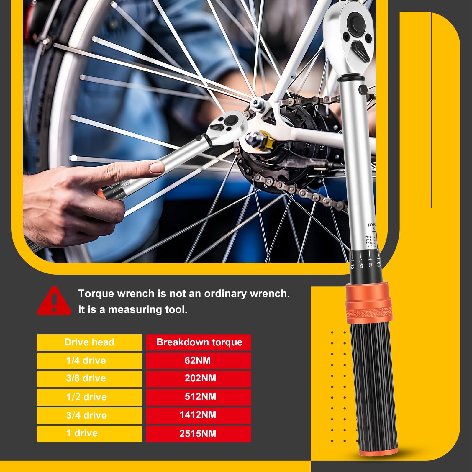 ATsafepro Torque Wrench 3/4 Inch, 100-600 Nm Torque Wrenchs, ±3% Error Accuracy with 48 Teeth Dual-Direction Adjustable for Repair of Car, Truck, Tractor