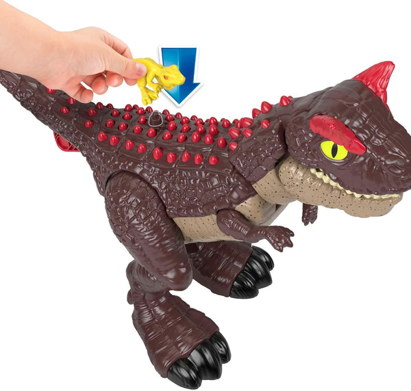 Imaginext Jurassic World Dinosaur Toy Spike Strike Carnotaurus 11-Inch Tall Figure with Baby Raptor for Ages 3+ Years, HML42