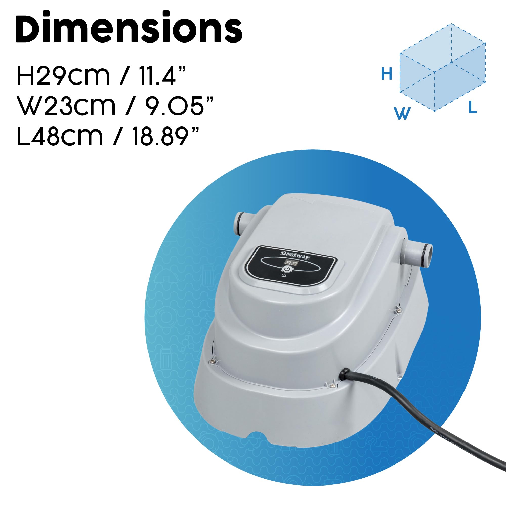 Bestway Pool Heater for Above Ground Pools, Suitable for 15ft Swimming Pools, Grey