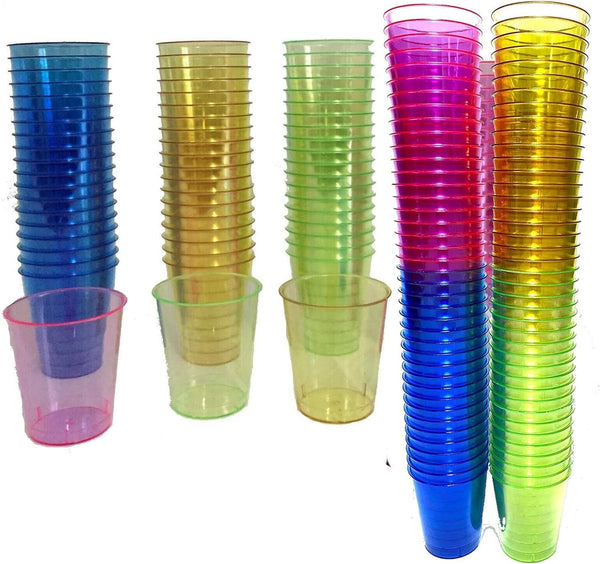 1600 Plastic Shot Glasses, NEON 30ml - Shot Cups| Shots Vodka Jelly Sample Tasting Desserts, Weddings Birthdays Parties Christmas, Stag, Hen, Reusable