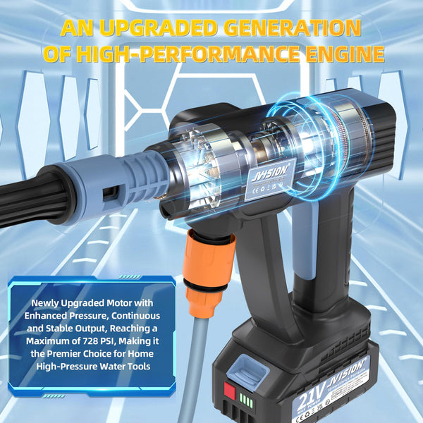 Cordless Pressure Washer, Portable Power Washer for Patio and Car, 6 in 1 Cordless Power Washer with 5M Hose, Battery Jet Washer with 2 Battery, Cordless Jet Washers/Pressure Washers (Black-A)