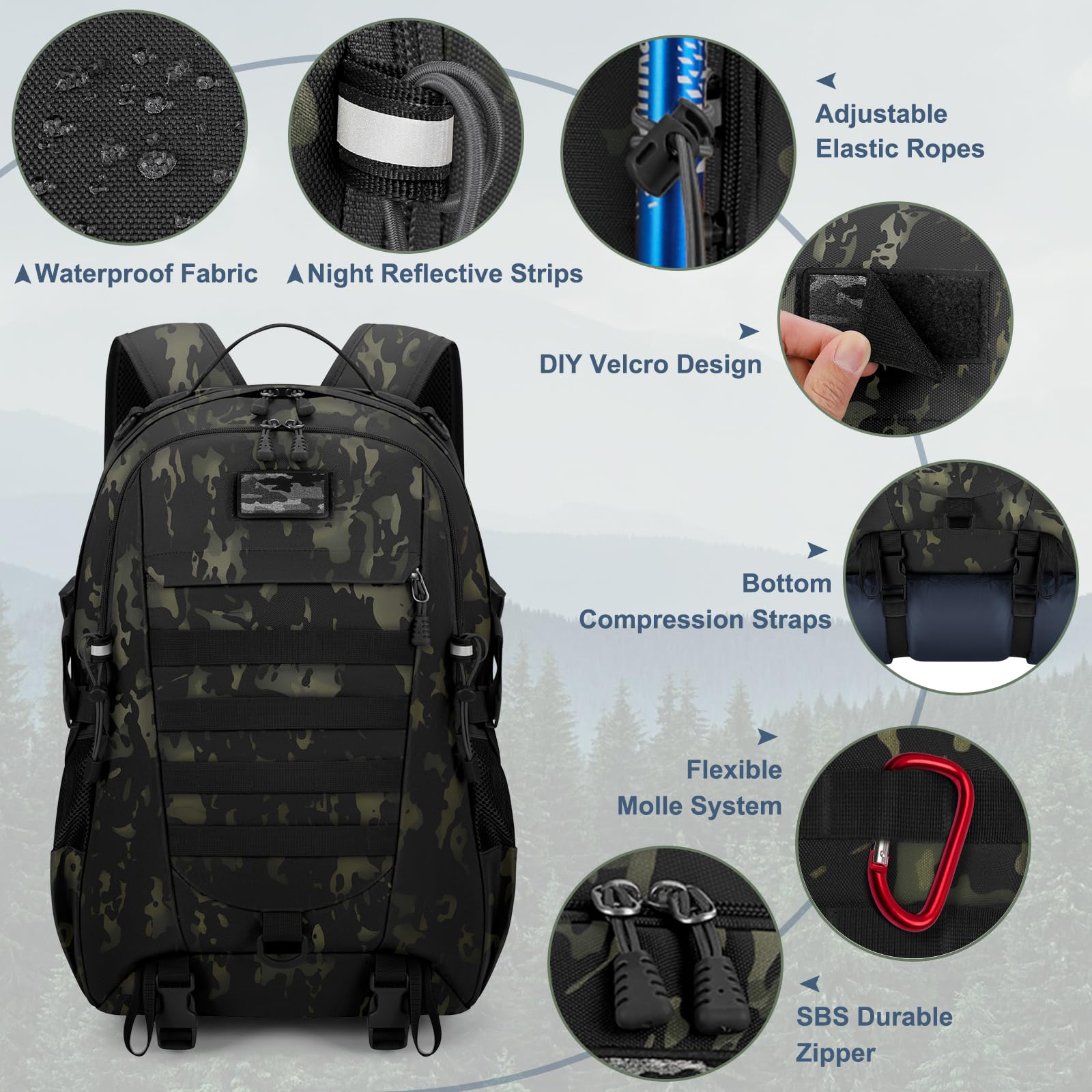 RAINSMORE Military Tactical Backpack Large Hiking Camping Rucksack 40L Water Resistant Molle Hunting Trekking Rucksack Black