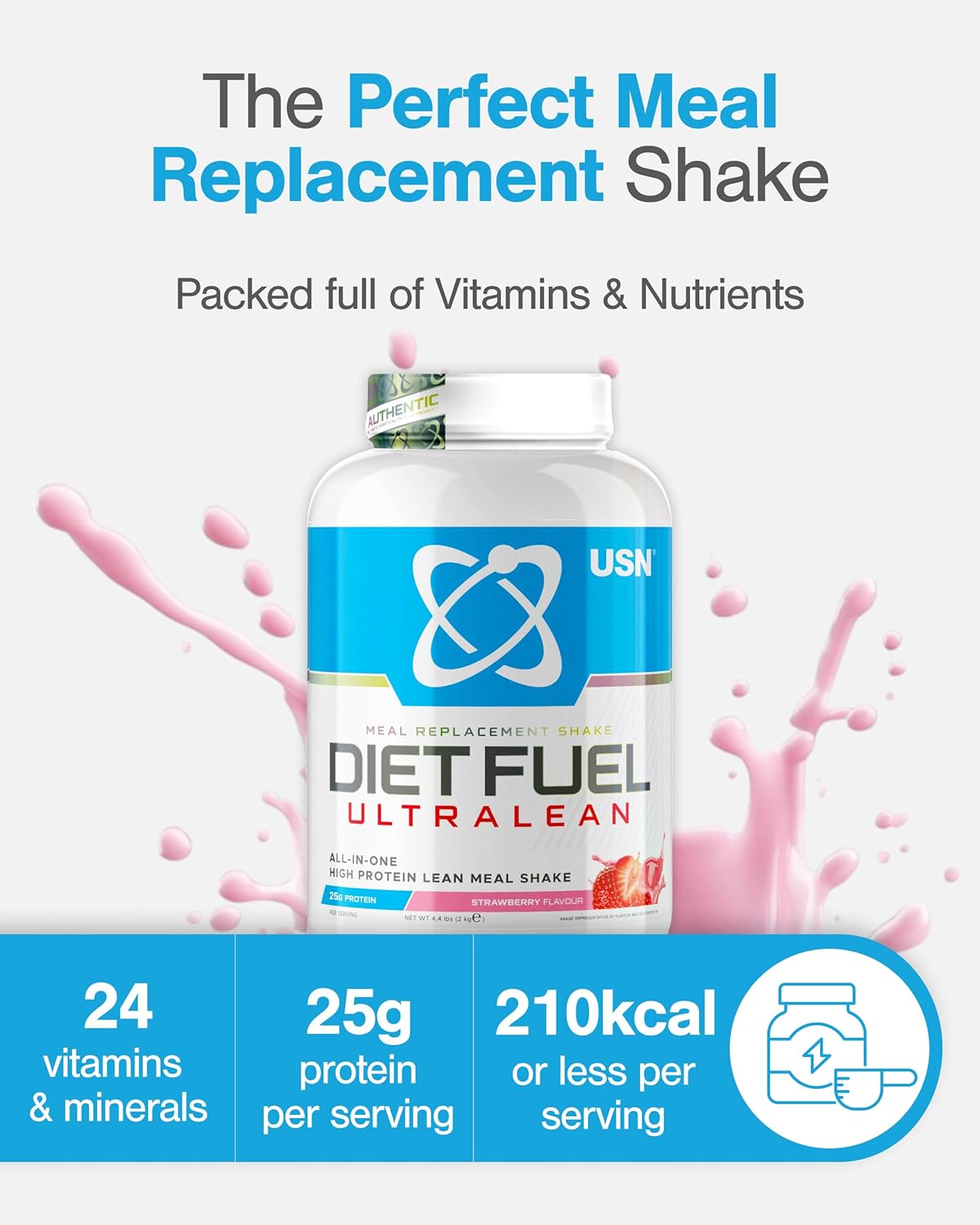 Diet Fuel Ultralean Meal Replacement Shake Powder (Strawberry, 2kg - 36 Servings/Meals)