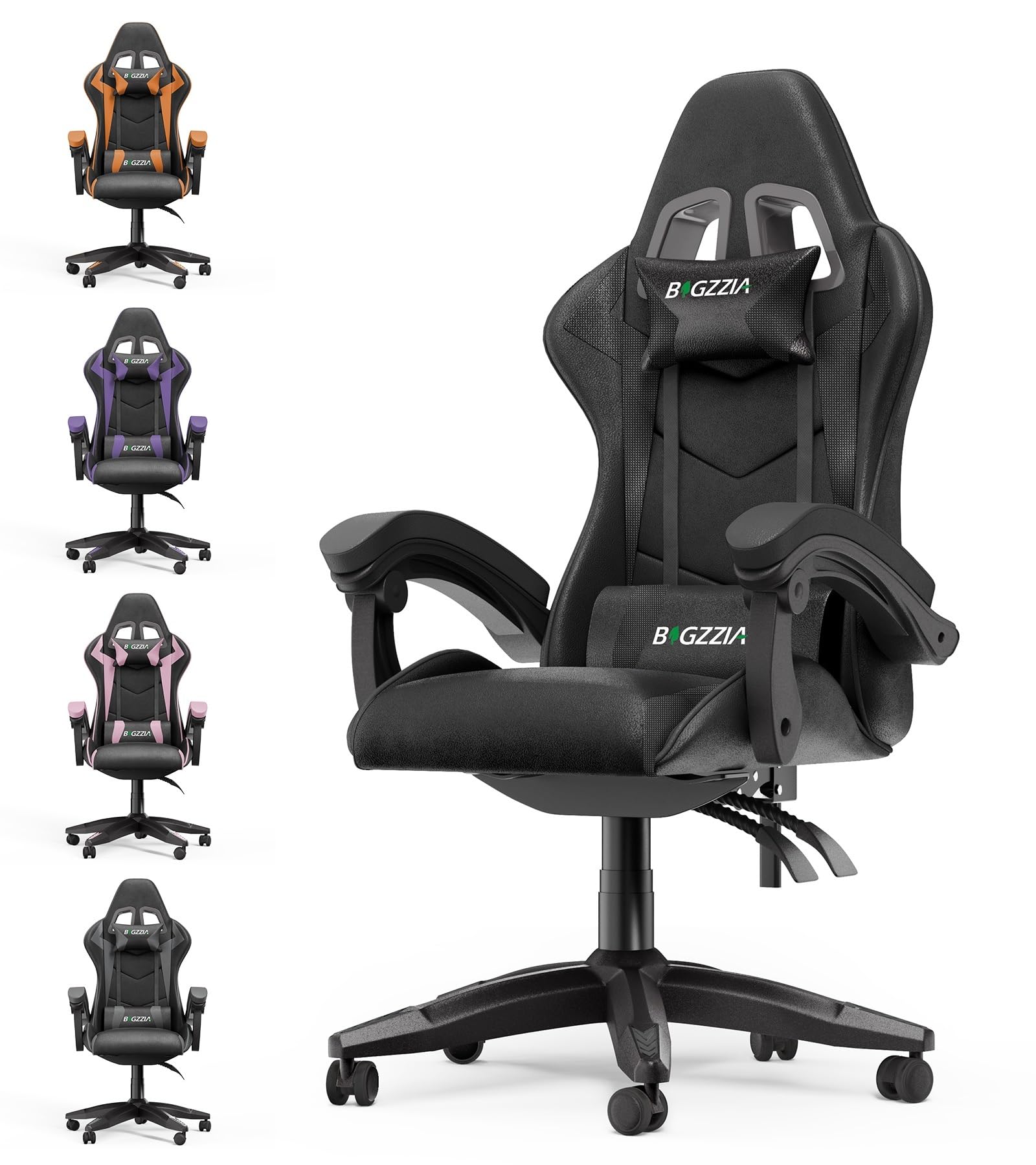 Racingreat Gaming Chair with Led Lights, Video Game Chair, Ergonomic RGB Gaming Chair for Adults, Height Adjustable Reclining Computer Chair with Headrest and Lumbar Support (With RGB, Black)