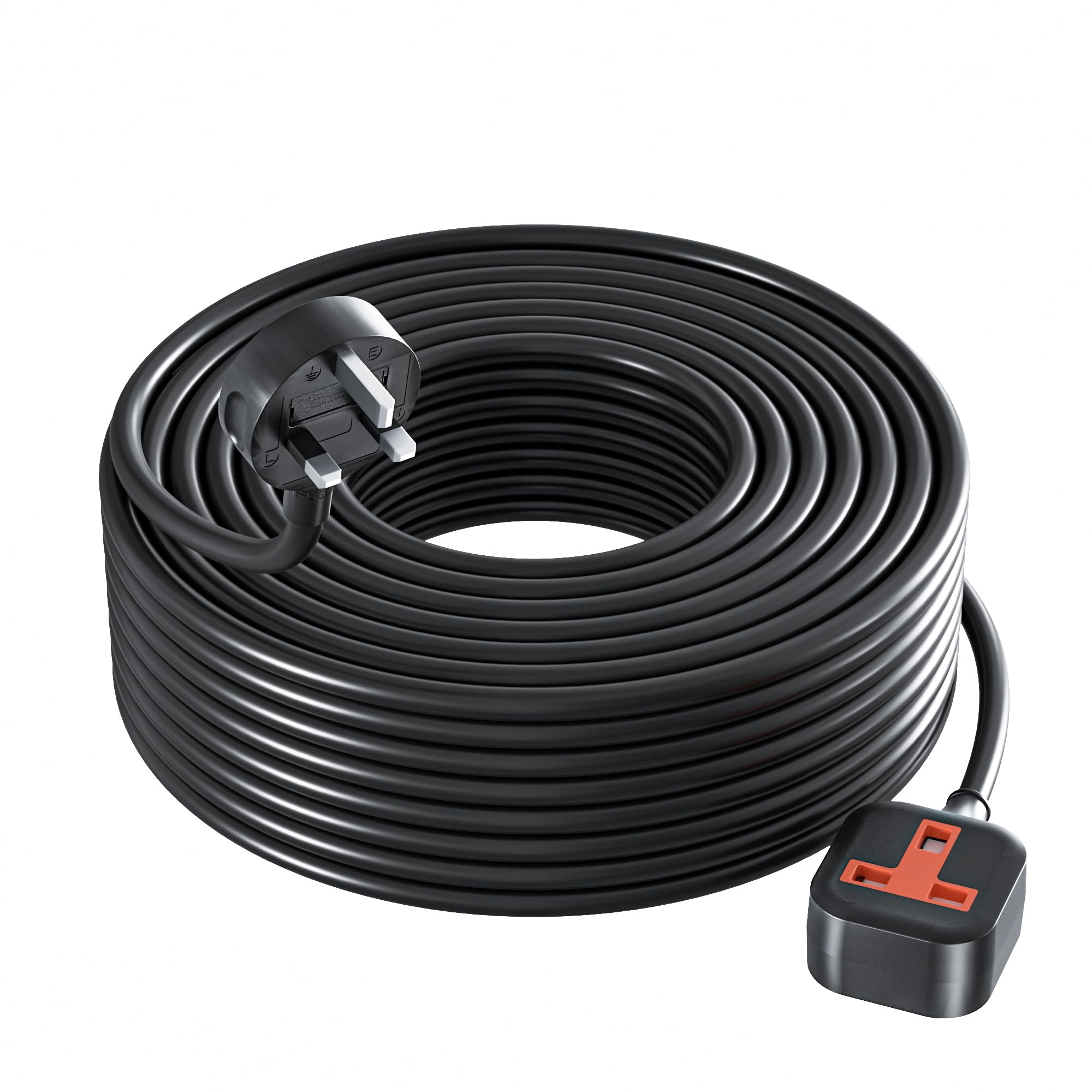 Heavy Duty Extension Lead Outdoor Extension Cord 5 meters Long Power Strip Black Cable Single Plug Socket 13 Amp For Garden，most floors, desktop and more