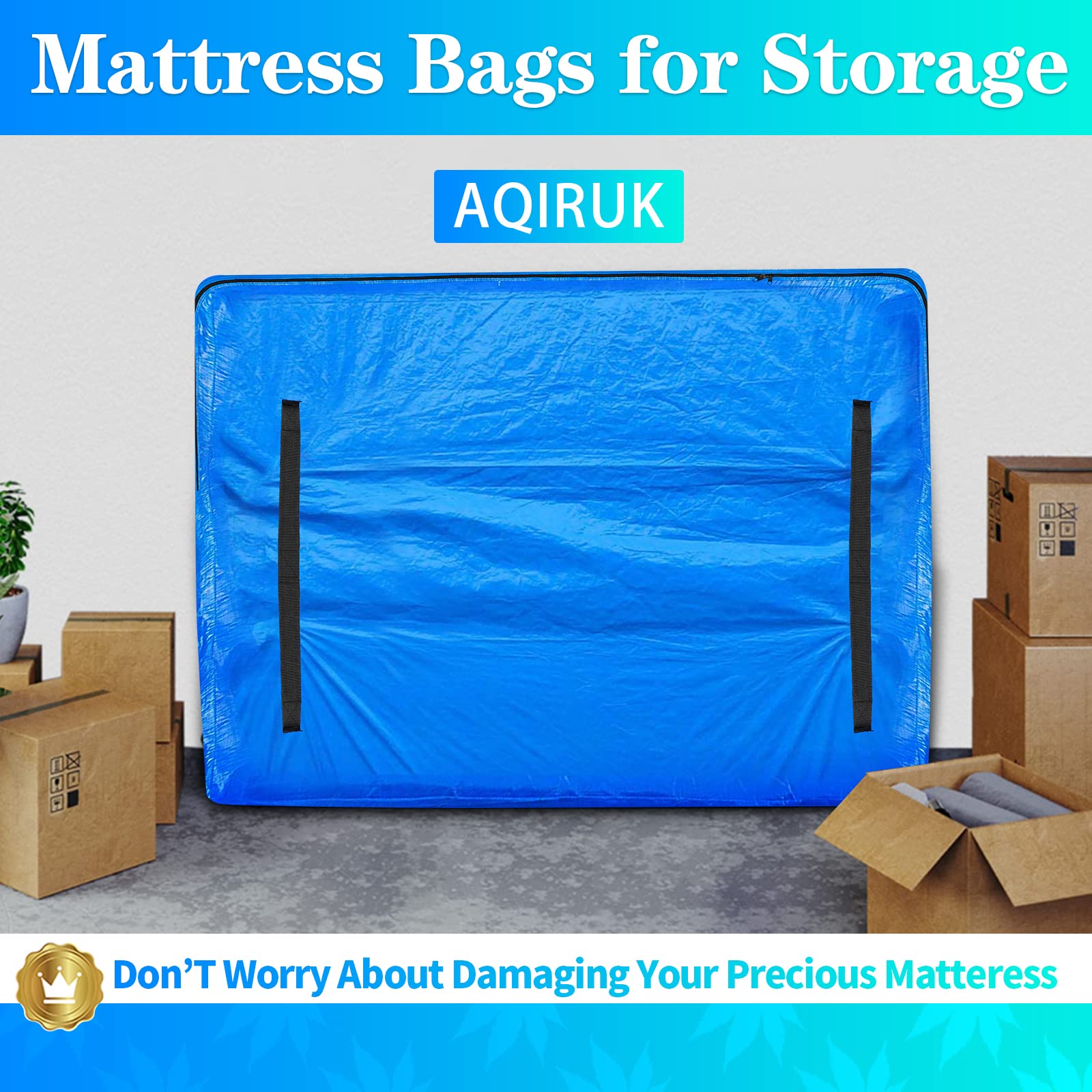 Aqiruk Mattress Cover for Moving and Storage - Super King Size - with Handles, Reusable Waterproof Extra Thick Moving Mattress Bags with Strong