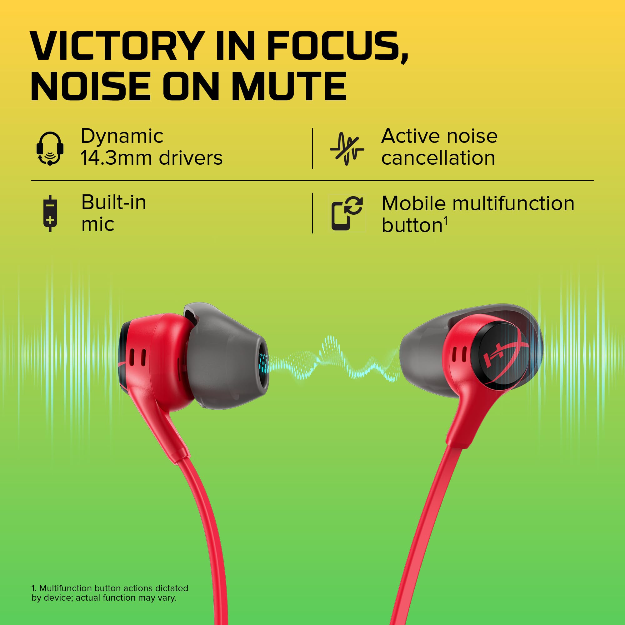 HyperX Cloud Earbuds II - Wired Gaming Earbuds 14mm Driver Built-in Microphone | 4 Ear Plug Sizes | 3.5mm Connector | Hard Case | PC, Console & Mobile Compatibility | Red