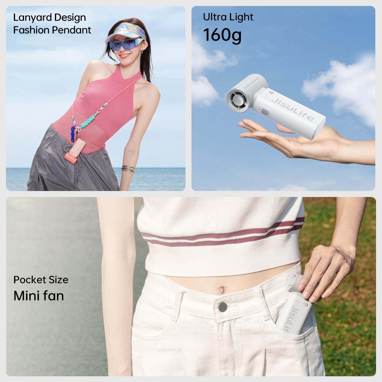 JISULIFE Portable Handheld Fan Life9, Turbo Power High Speed Air [18H Max Cooling Time], 5 Gear Wind, 5000mAh Rechargeable, Mini Pocket Design, Personal Fan for Travel Concerts Camping Makeup - Black