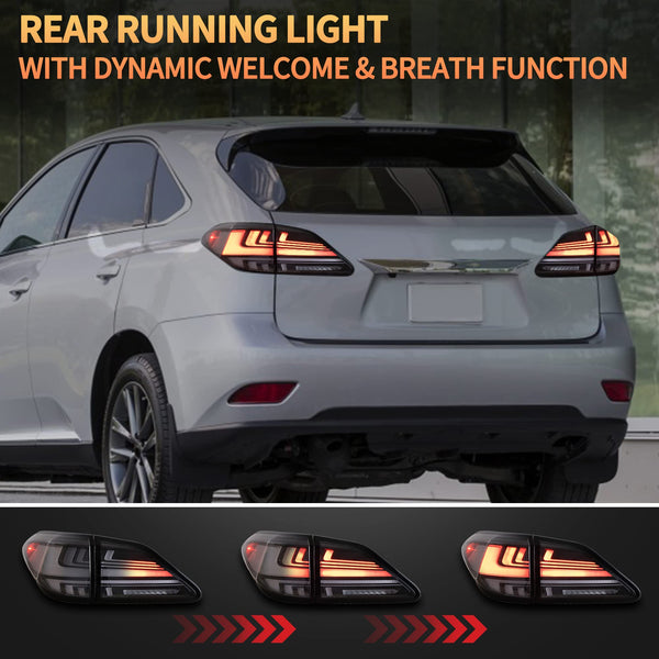 VLAND Motor LED Rear Lights compatible with RX270, RX330, RX350 F Sport, RX400h, RX450h, RX450hl 2010-2015, w/Amber Sequential Indicator, Driver & Passenger Side - Clear