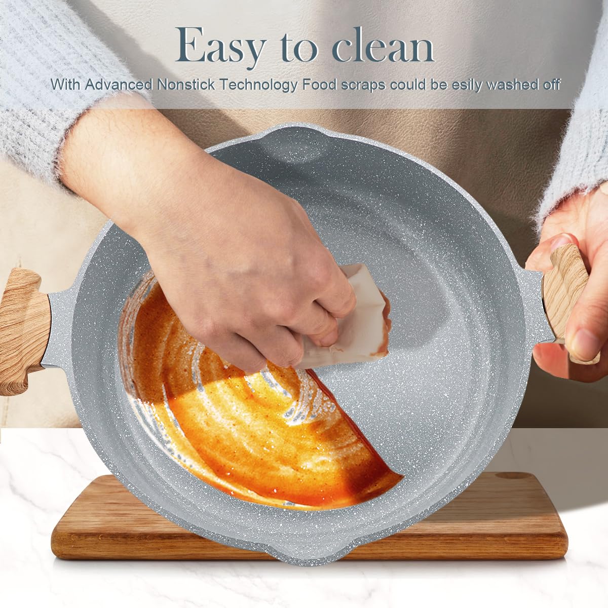 AIKENBBKK 2-in-1 Ceramic Nonstick Deep Frying Pan Skillet, 32cm Frying Pan with Lid Healthy Ceramic Non-Stick Coating, PFOA/PTFE-Free- Blue