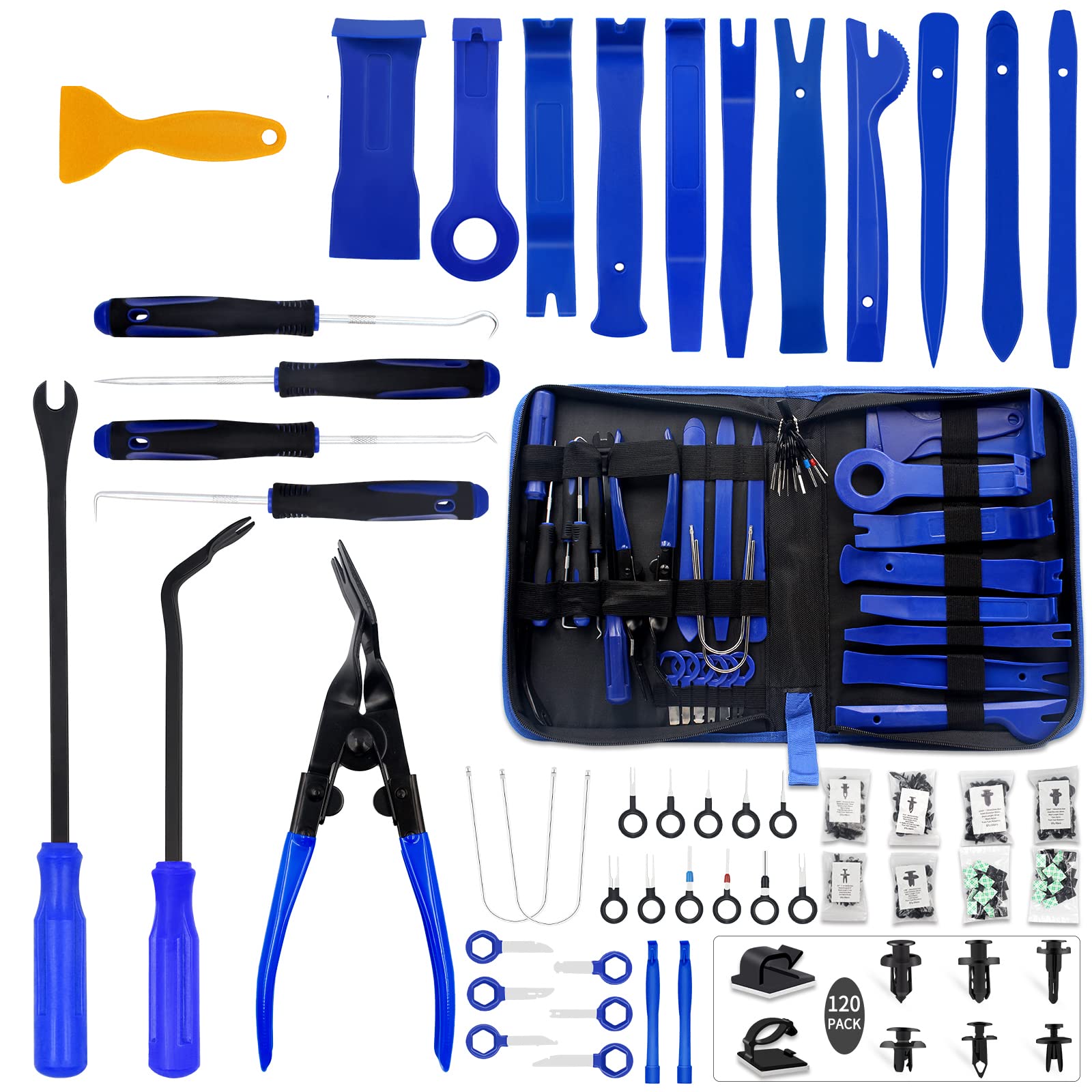 Wetado Trim Removal Tool, 200PCS Trim Tool Auto Removal Kit, Plastic Panel Fastener Removal Tool, Trim Removal Kit for Car/Trim/Panel/Door/Audio/Auto Clip Pliers/Terminal Removal Tool Kit (Blue)