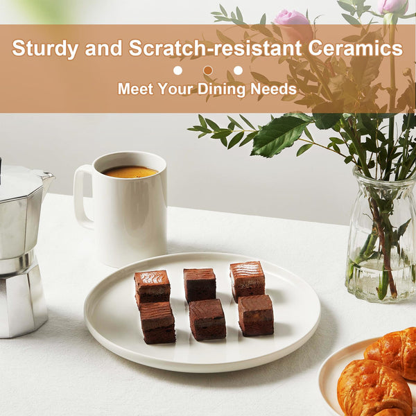 Jassceram 10.5 Inch White Dinner Plates Set of 6, 27cm Large Ceramic Round Plates with Lip for Kitchen Restaurant, Salad, Pasta - Dishwasher,