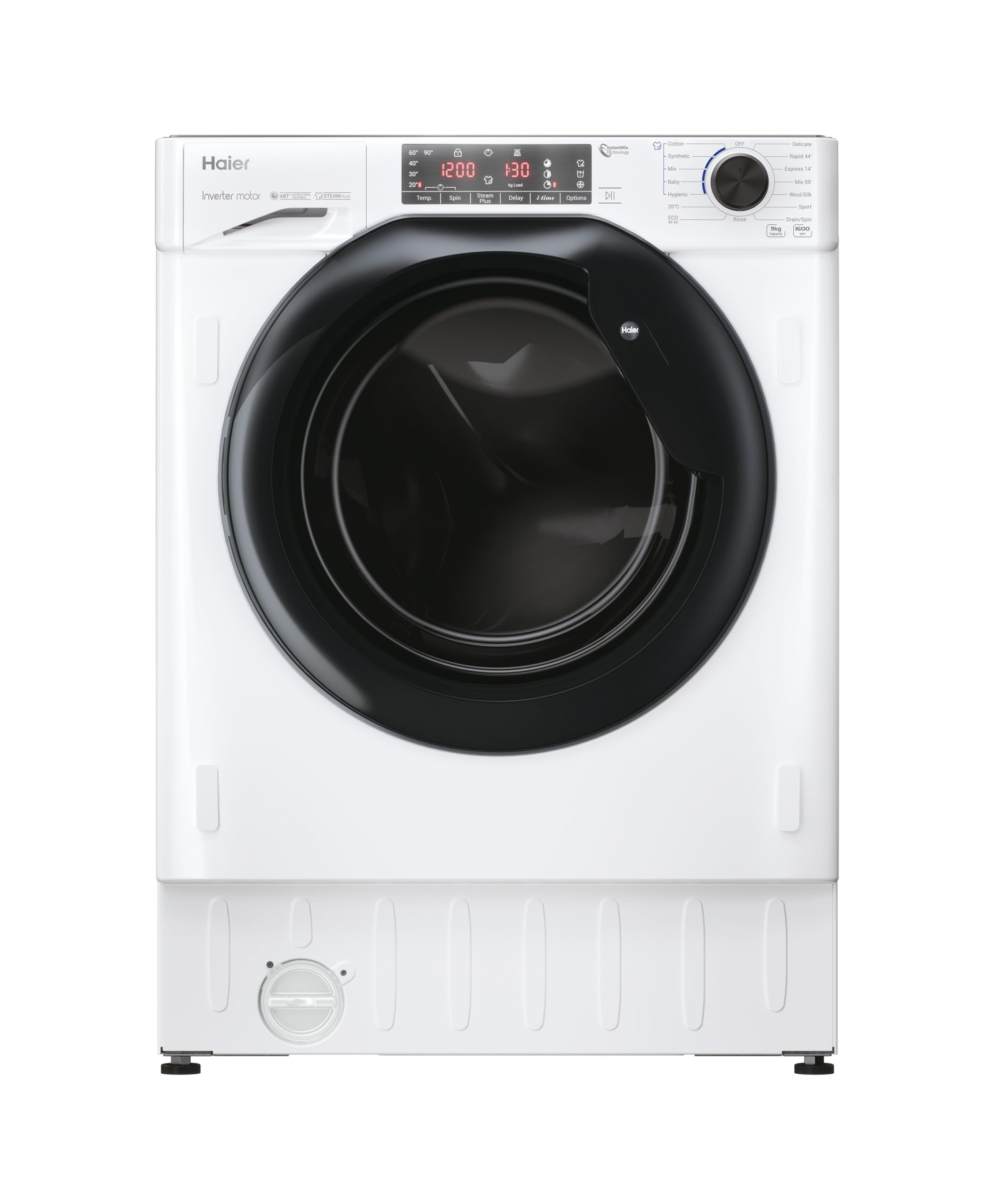 Haier HWQ90B416FWB-UK 9kg Integrated Washing Machine, A Rated, White & Black