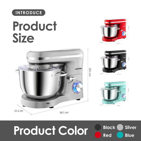 Aucma Stand Mixer, 6.2L Food Mixers for Baking, Electric Kitchen Mixers with Bowl, Dough Hook, Wire Whip & Beater (6.2L, Black)