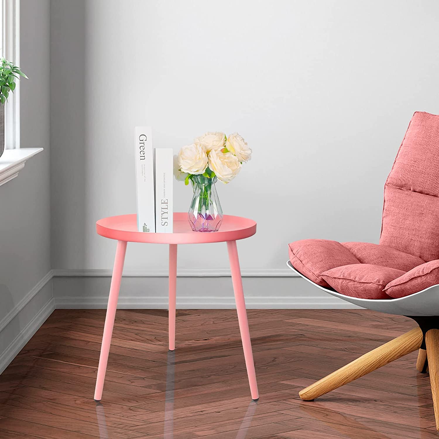 AOJEZOR Round Side Table, Metal End Table, Nightstand/Small Tables for Living Room, Accent Tables Cheap, Side Table for Small Spaces (Pink)