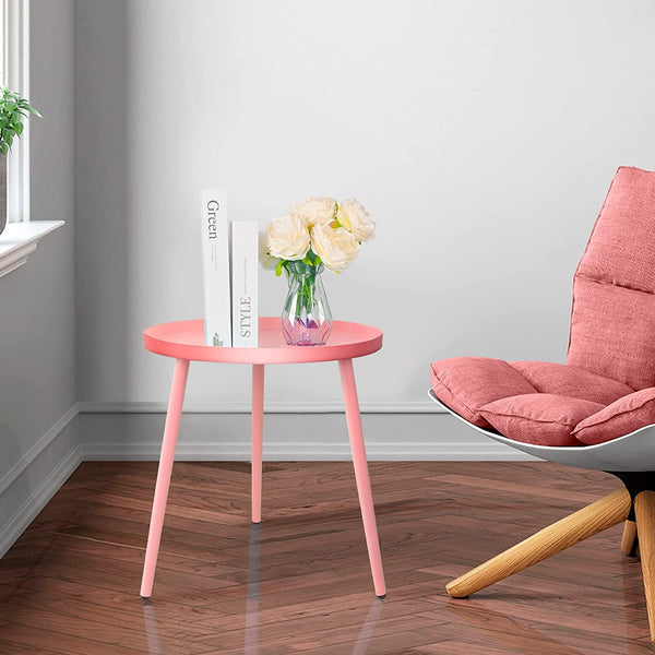 AOJEZOR Round Side Table, Metal End Table, Nightstand/Small Tables for Living Room, Accent Tables Cheap, Side Table for Small Spaces (Pink)