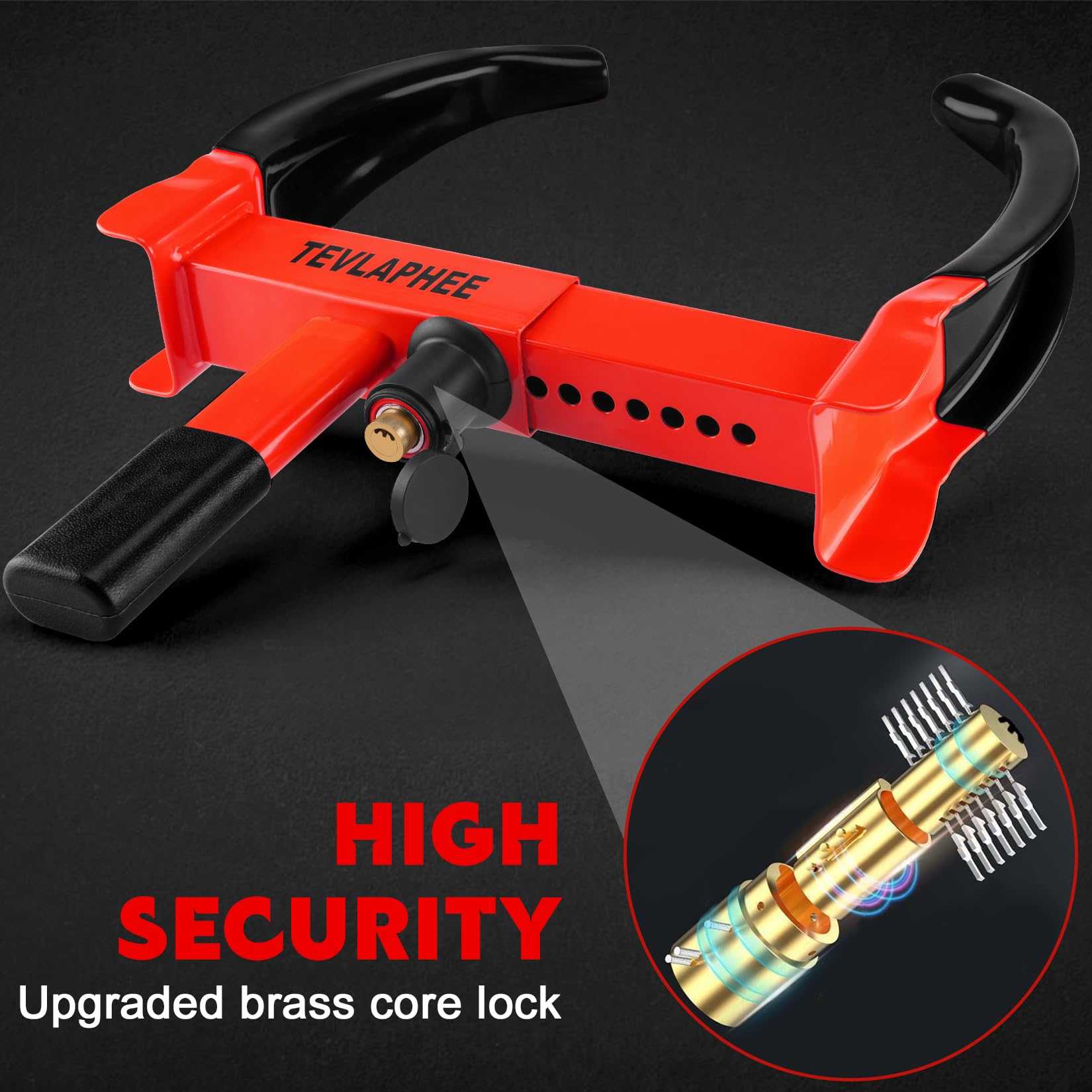 Tevlaphee Wheel Clamp Lock Heavy Duty Anti-Theft, Adjustable Security for Cars, Vans, Motorhomes (Fits 7-11" Tyres), Weatherproof & Vandal-Resistant Design (Red&Yellow)
