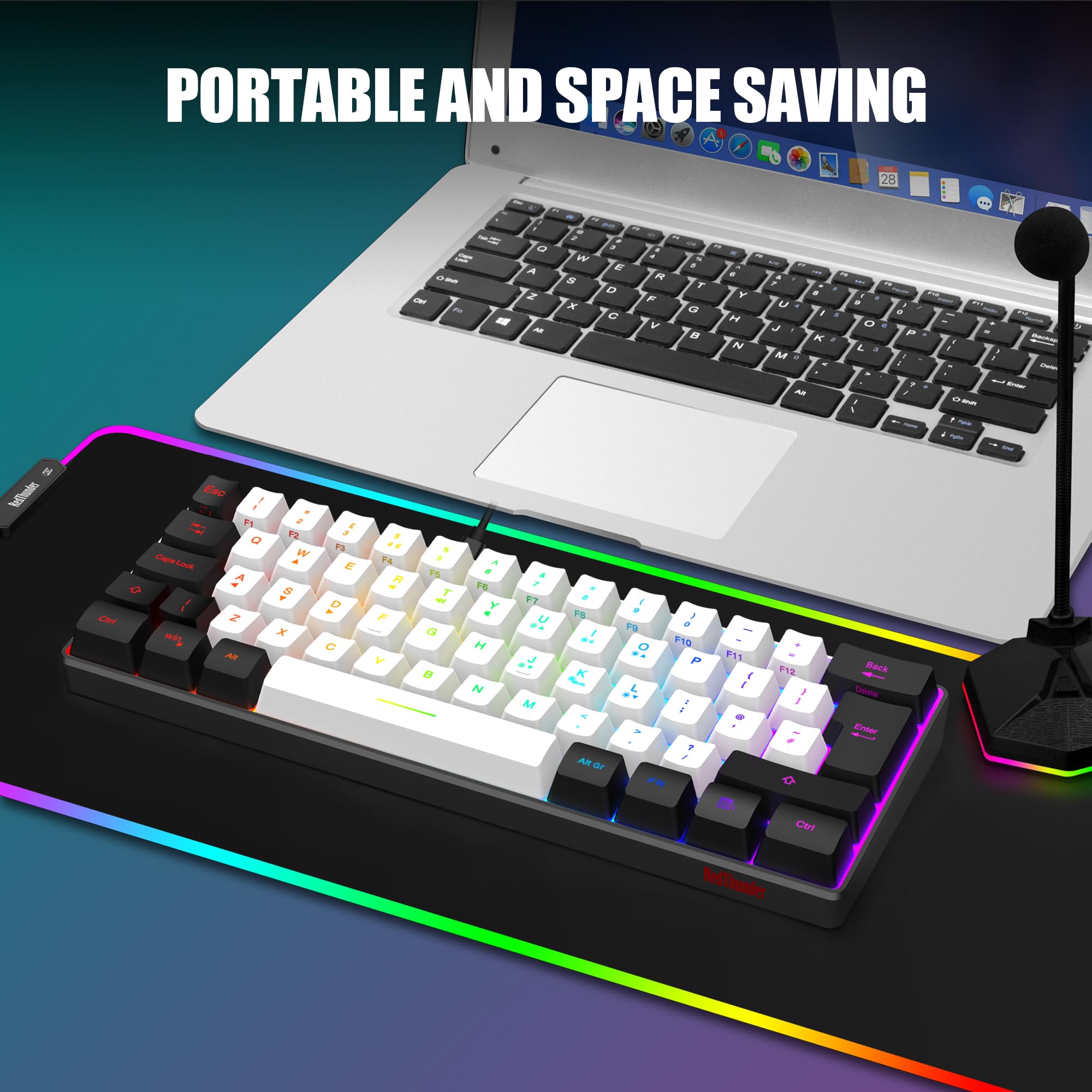 RedThunder 60% RGB Gaming Keyboard and Mouse Combo, UK Layout Ultra Compact Backlit Mini Keyboard, Lightweight 7200 DPI Cellular Optical Mouse, Portable Wired Gaming Set for PC PS5 Xbox Gamers (Black)