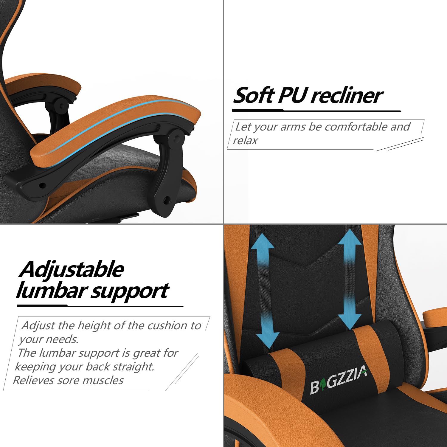 Racingreat Gaming Chair with Led Lights, Video Game Chair, Ergonomic RGB Gaming Chair for Adults, Height Adjustable Reclining Computer Chair with Headrest and Lumbar Support (With RGB, Black)