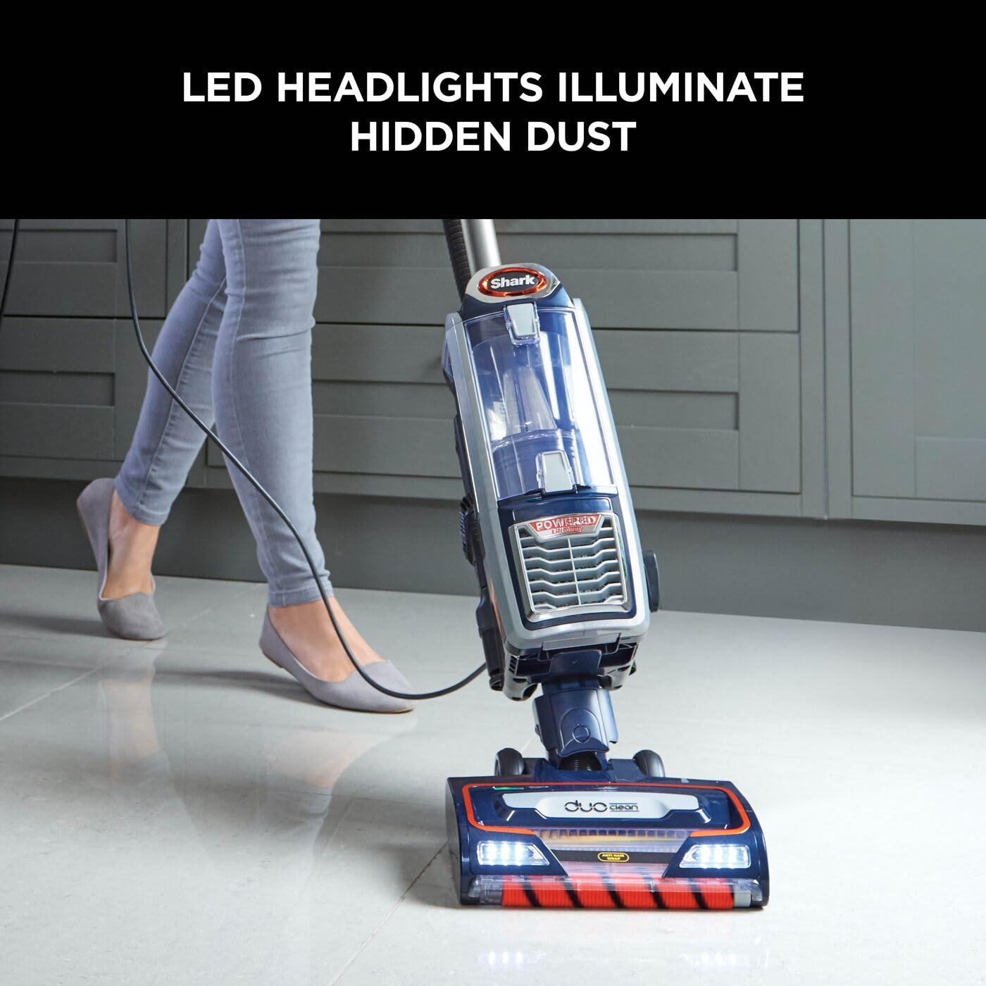 Shark Corded Upright Vacuum Cleaner,0.83L with Anti Hair Wrap Technology & DuoClean, Pet Model, Powered Lift-Away, LED Headlights, Anti-Allergen, 8m Cord, 750W, 3 Attachments, Navy, Orange, NZ801UKT