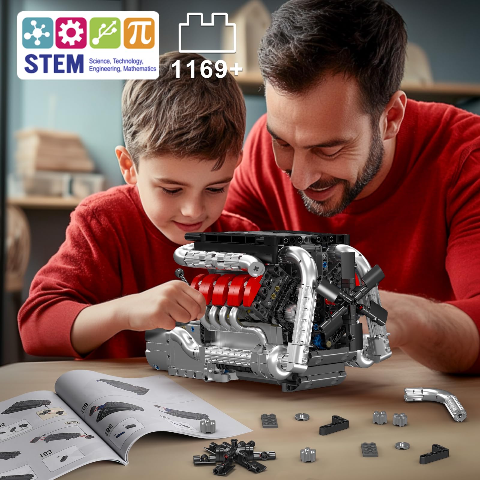 Mould King 10193 Engine Building Blocks Toy Kit, Boxer Engine Clamping Blocks Construction Kit Model, Toy Gift Collectibles for Adults Boys Girls(609 Pieces)