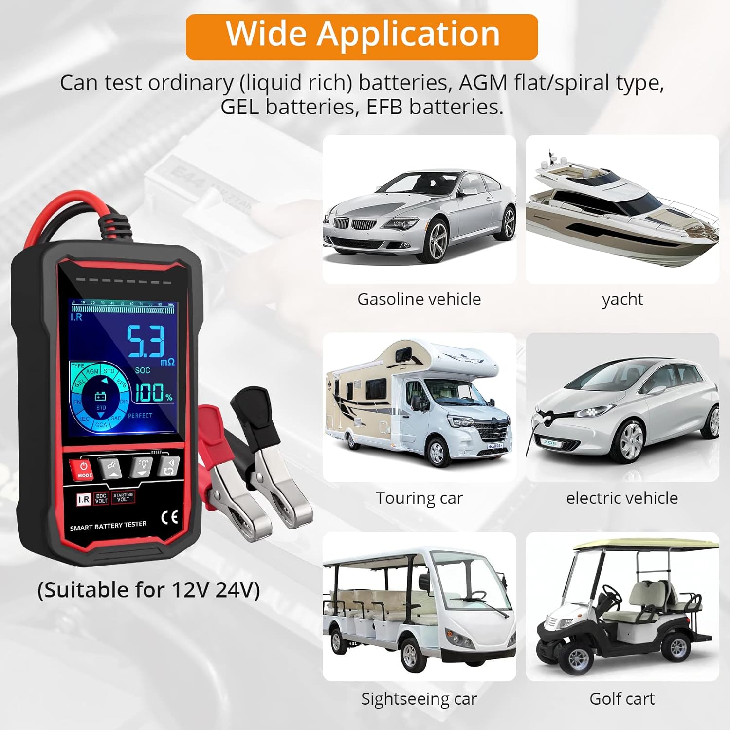 Neoteck 24V 12V Car Battery Tester, 100-2000 CCA Load Tester Automotive Alternator Tester Digital Auto Battery Analyzer Cranking Charging Systems Tester, Battery Analyzer for Cars Trucks Ship SUV