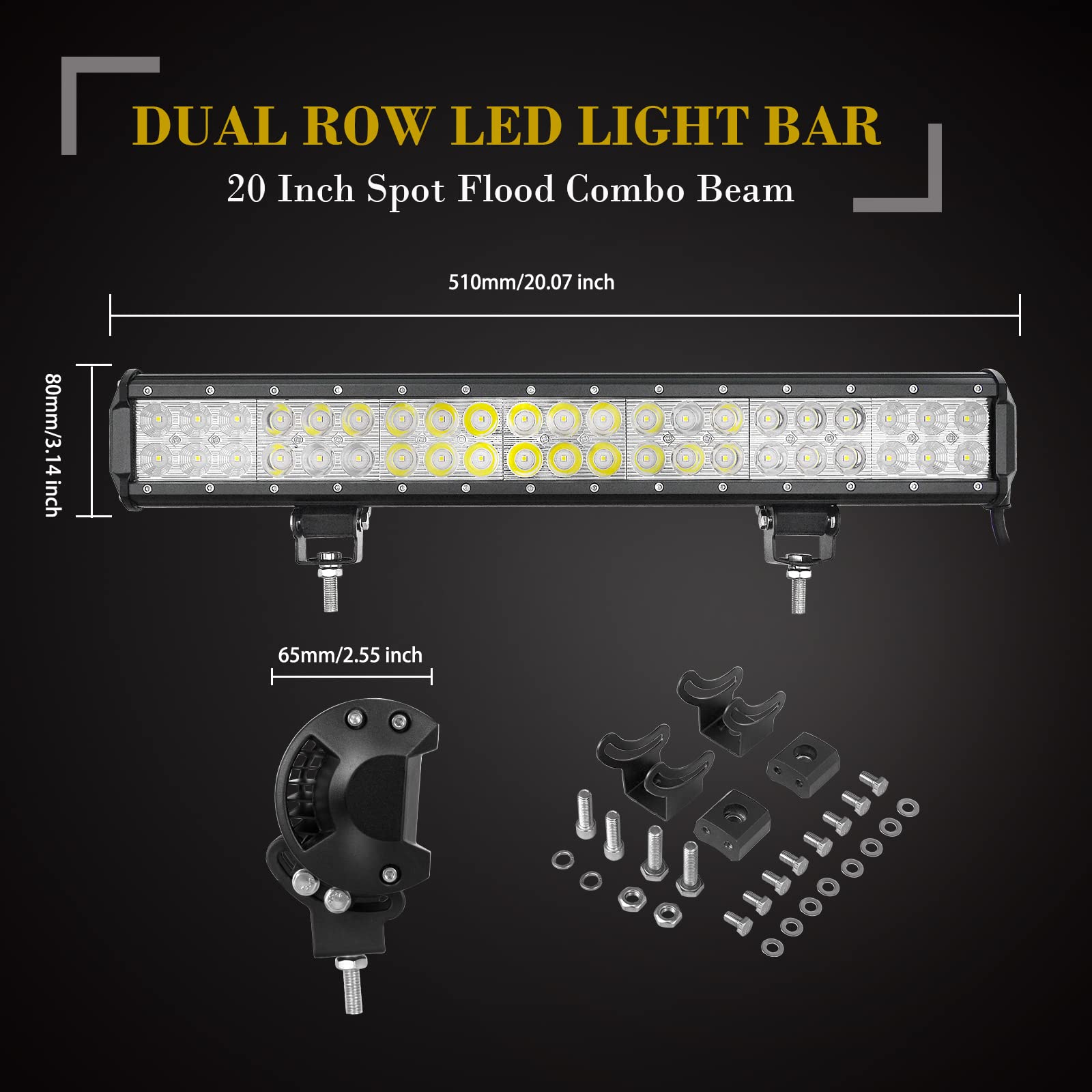 SKYWORLD LED Light Bar, 20 inch 126W Spot Flood Combo Beam Work Driving Lamp with Black License Plate Mounting Bracket Wiring Harness Kit for Truck Car ATV SUV 4X4 Truck Boat