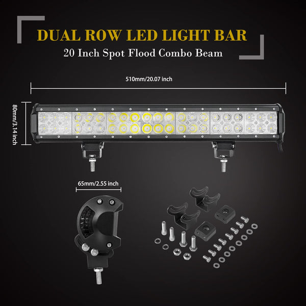 SKYWORLD LED Light Bar, 20 inch 126W Spot Flood Combo Beam Work Driving Lamp with Black License Plate Mounting Bracket Wiring Harness Kit for Truck Car ATV SUV 4X4 Truck Boat