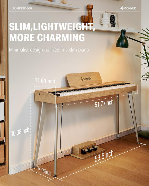 Donner DDP-60 88 Key Digital Piano for Beginner, Electric Keyboard with Velocity-Sensitive Keys, 128 Voices, 83 Rhythms, 8 Reverb Effects, 5 Strength Curves, Auto Chord, Gray