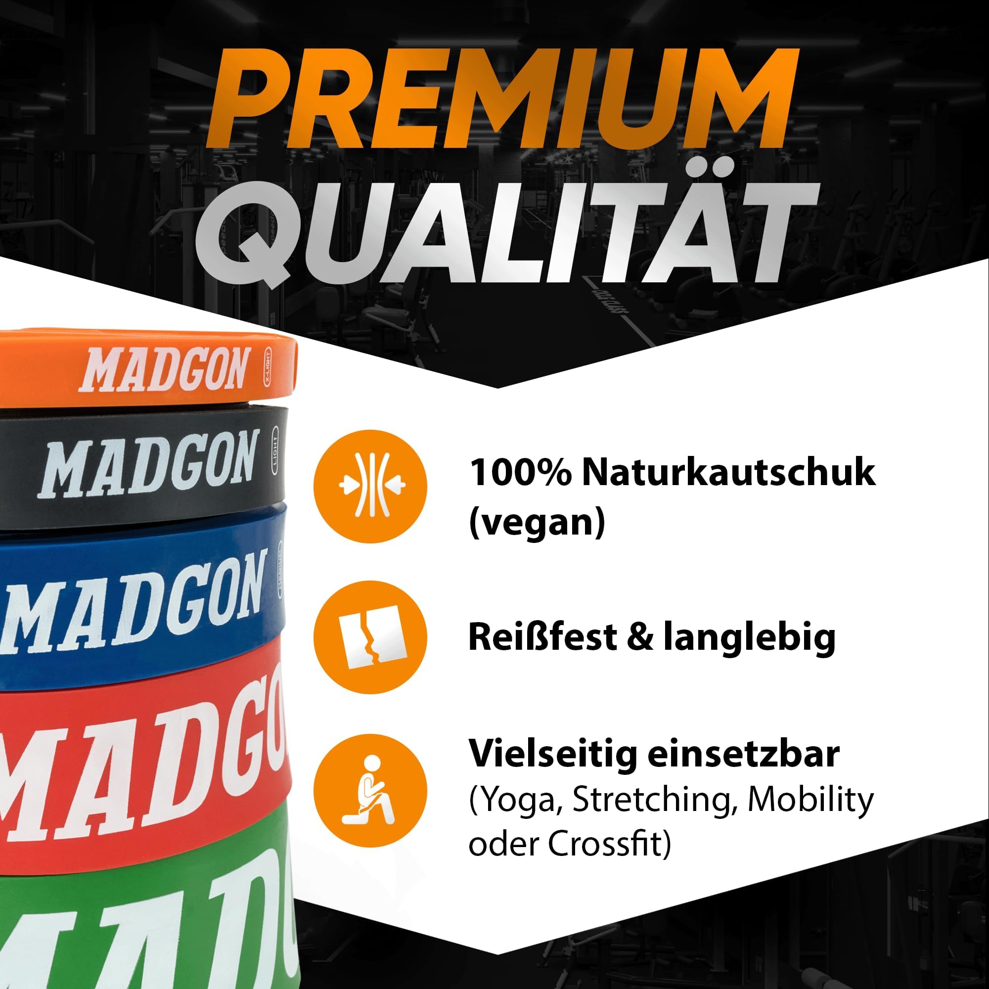 MADGON Resistance Bands for Superior Workouts - Tearproof & Durable Exercise Bands in 5 Resistance Levels with Bag - Resistance Bands for All Muscle