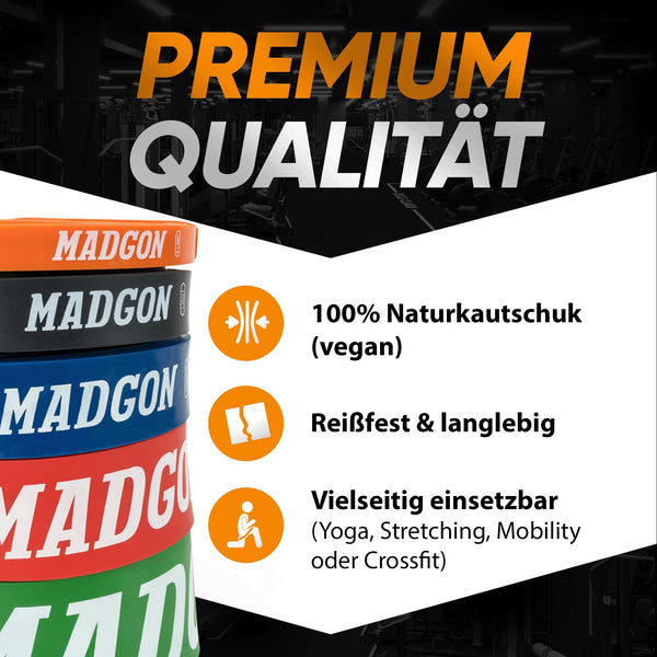 MADGON Resistance Bands for Superior Workouts - Tearproof & Durable Exercise Bands in 5 Resistance Levels with Bag - Resistance Bands for All Muscle