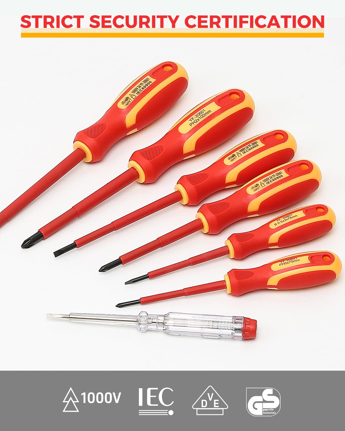 E·Durable 4pcs VDE Screwdriver Set, Magnetic Insulated Screwdriver Set to 1000v, Multifunctional Tool Kit Chrome Vanadium Screwdrivers TPR Handle for Home and Professional Use, Red