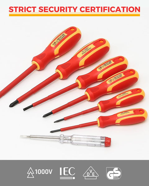 E·Durable 4pcs VDE Screwdriver Set, Magnetic Insulated Screwdriver Set to 1000v, Multifunctional Tool Kit Chrome Vanadium Screwdrivers TPR Handle for Home and Professional Use, Red