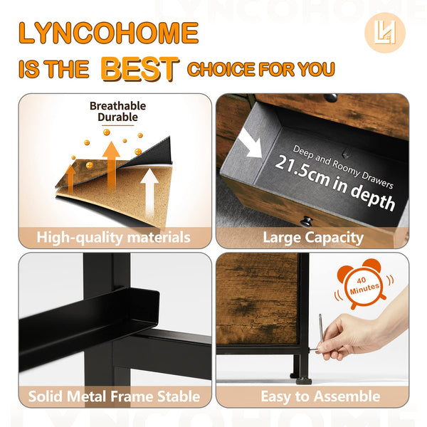 LYNCOHOME Chest of Drawers with 10 Drawers,Wooden Top Bedroom Furniture & Storage Unit for Closet, Living Room, Hallway, Rustic Brown