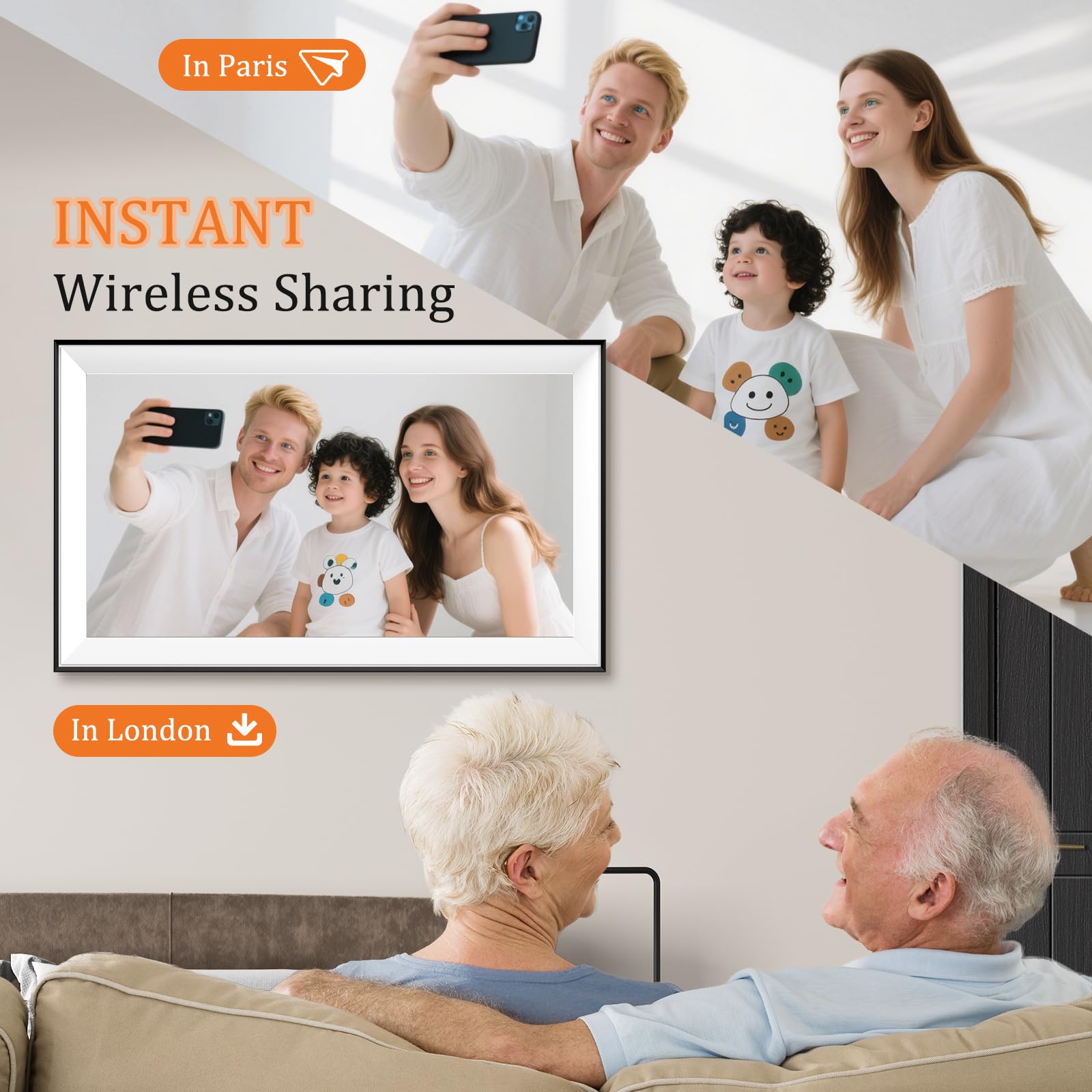 Hesmor 15.6 Inch Digital Photo Frame WiFi Frameo Picture Frame, 1920x1080 FHD IPS Touchscreen, 32GB Auto Rotate, Electronic Photo Frames Share Photos/Videos Anywhere