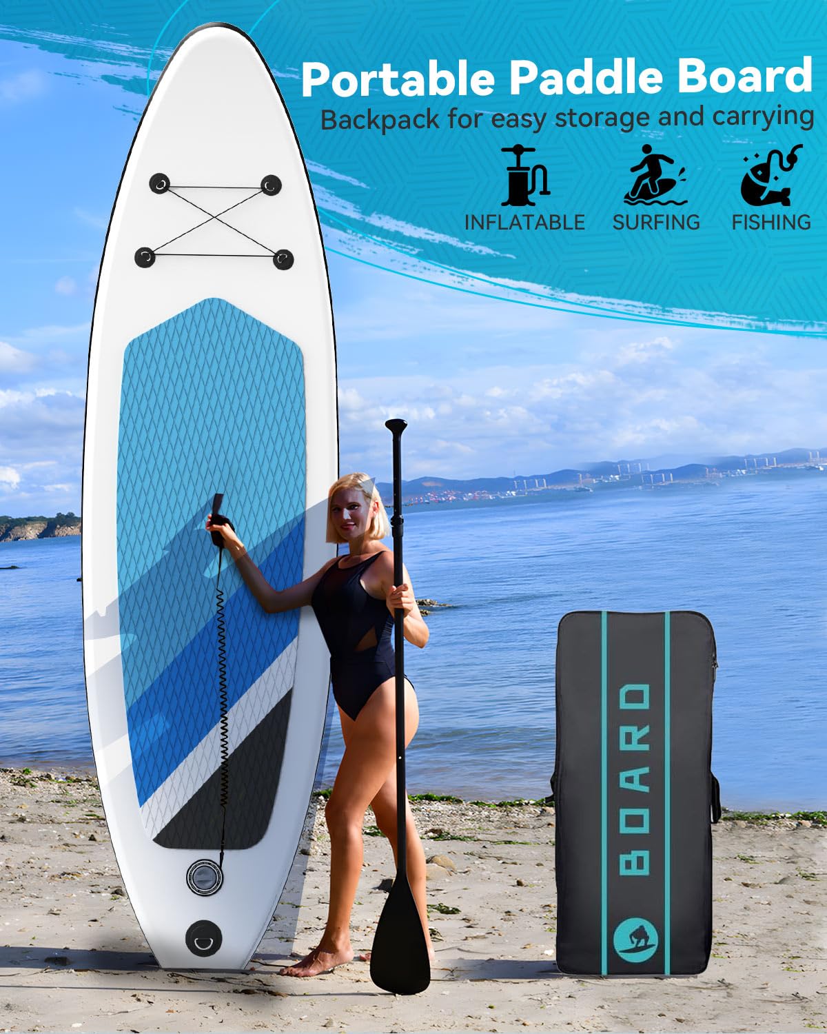 Inflatable Stand Up Paddle Board 10'5''×30''×6'', SUP Inflatable Paddle Boards Ultra Light Surfing Board Kit for Adults, Set with Adjustable Paddle Hand Pump Fin Backpack Phone Case Repair Kit