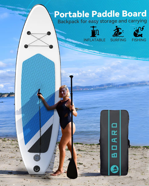 Inflatable Stand Up Paddle Board 10'5''×30''×6'', SUP Inflatable Paddle Boards Ultra Light Surfing Board Kit for Adults, Set with Adjustable Paddle Hand Pump Fin Backpack Phone Case Repair Kit