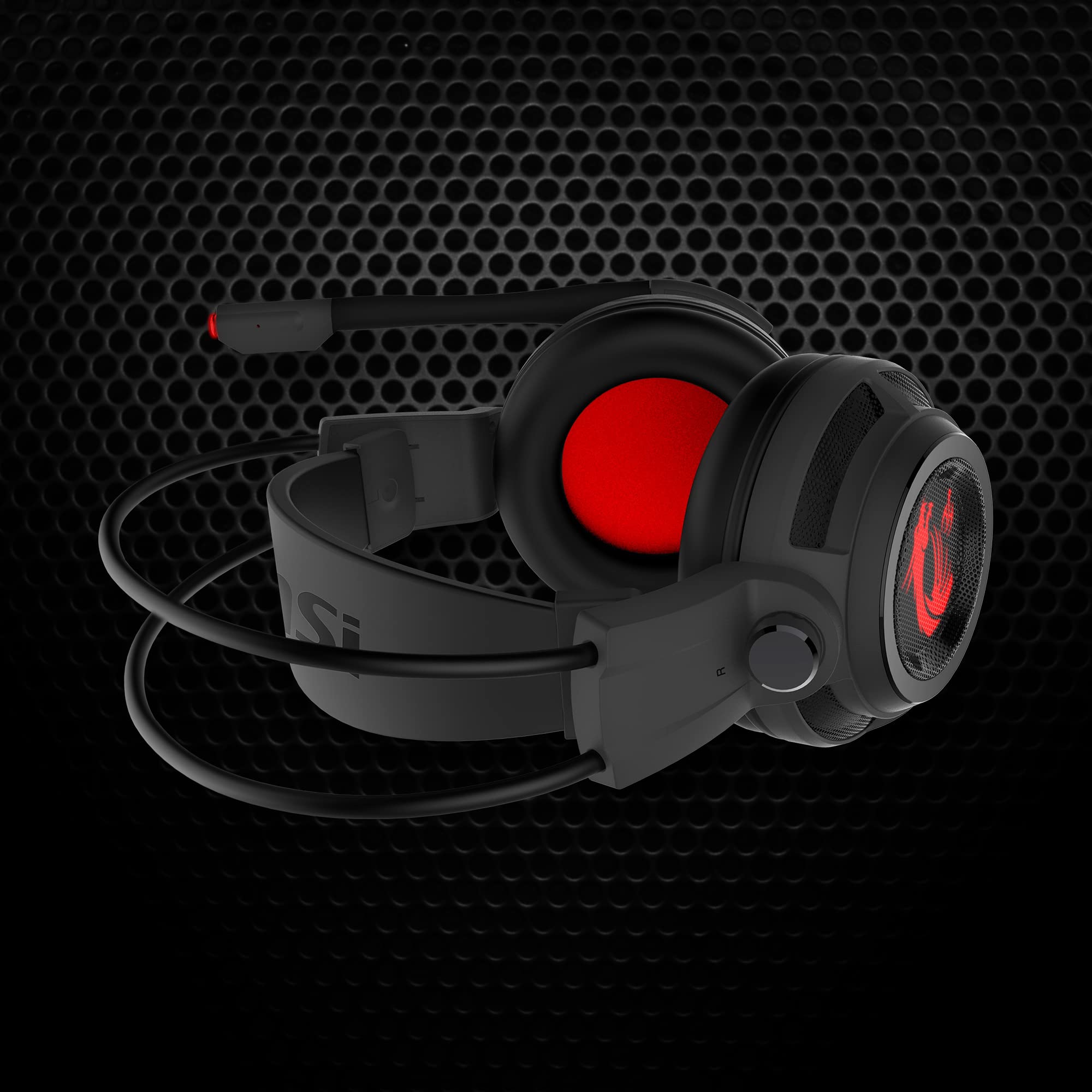 MSI DS502 GAMING HEADSET - 7.1 Virtual Surround Sound, Vibration Feedback, 40mm Neodymium Drivers, laptop, Omnidirectional Microphone, Inline Controls, USB 2.0 Connector - Wired