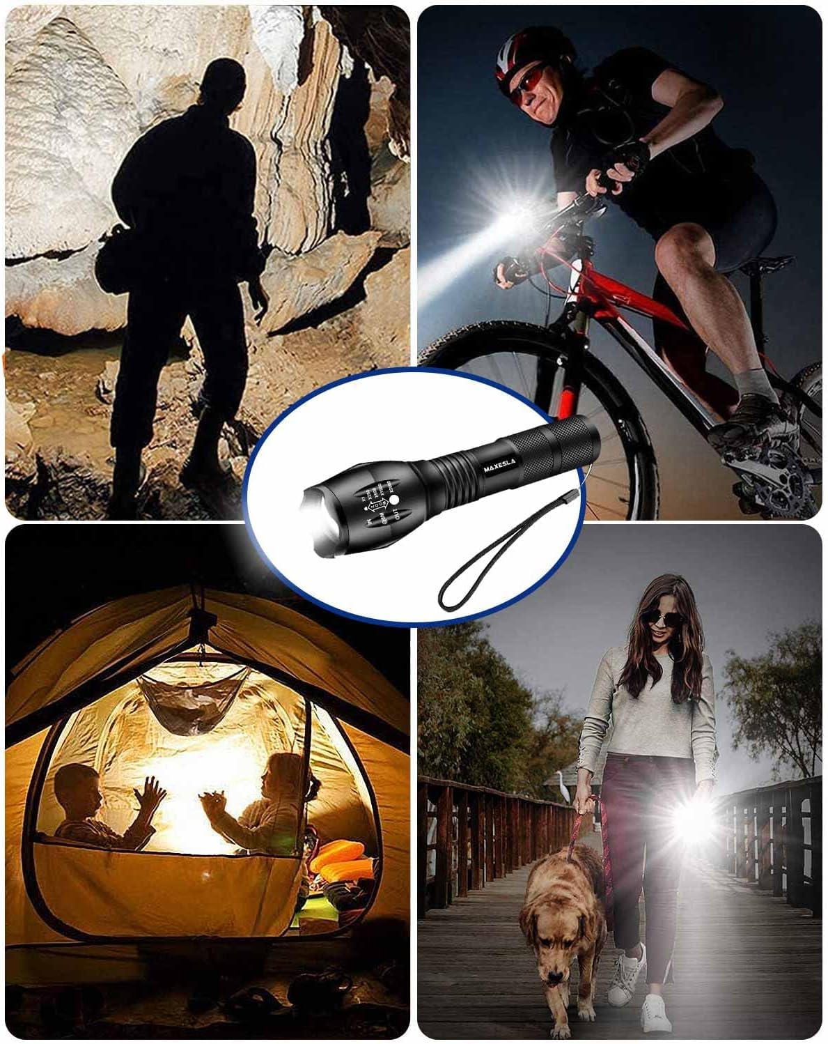 Maxesla LED Torch Battery Powered,Zoomable Torches Led Super Bright,Gifts for Men Dad Kids,Powerful Torches Water,Resistant 5 Modes Small Tactical Torch for Camping Xmas